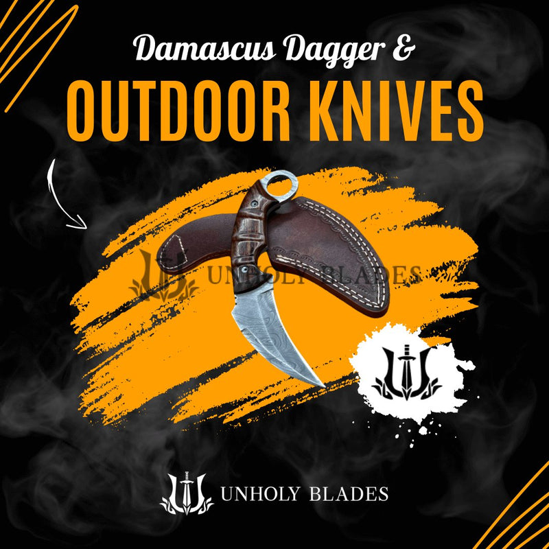 damascus dagger and outdoor knives