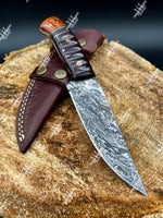 Custom Damascus Steel Hunting Knife With Fire Pattern