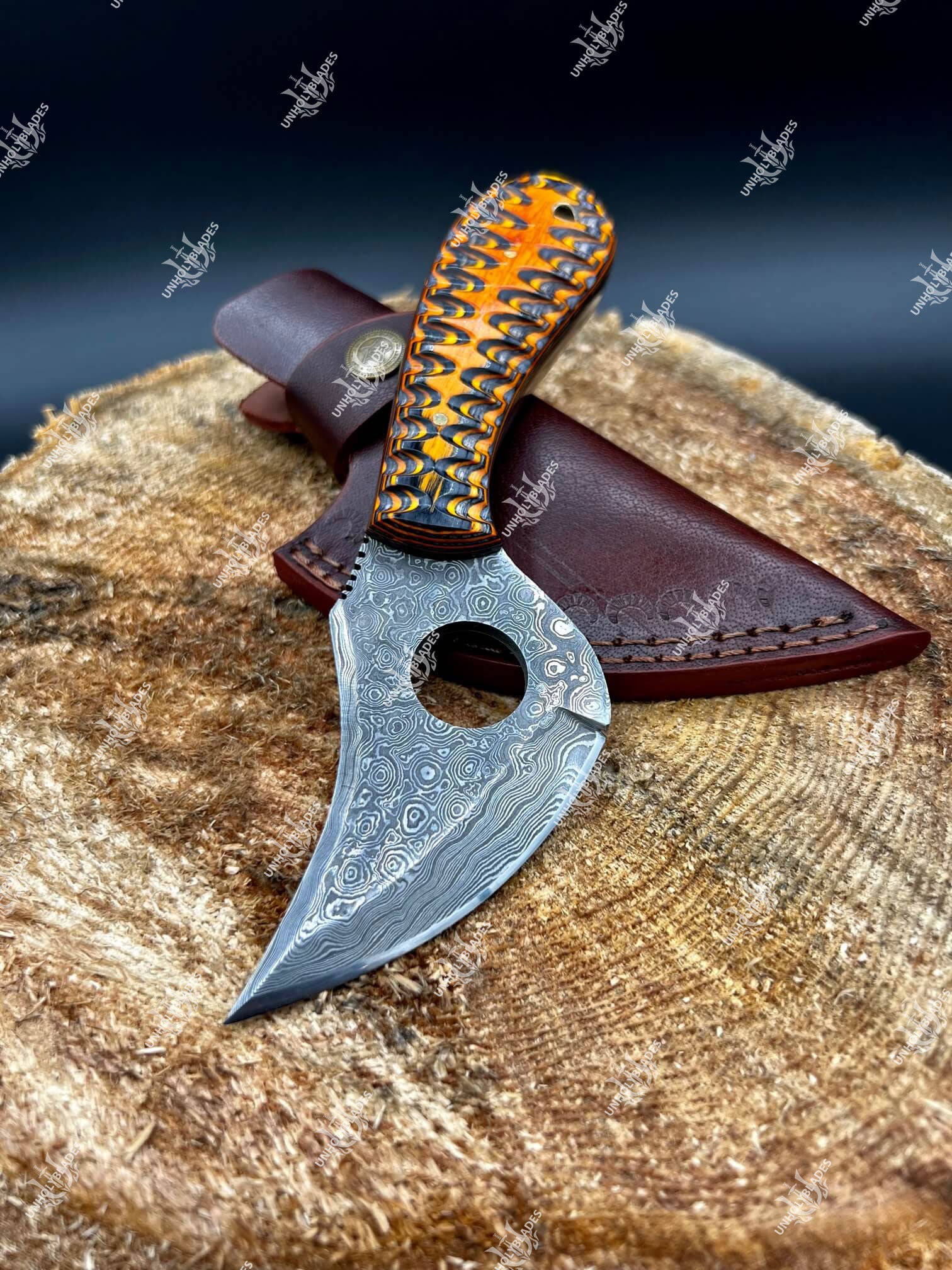 Artisan Raindrop Damascus Skinning Knife – 6.5