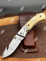 Handmade Damascus Steel Folding Knife with Twisted Pattern