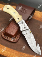 Handmade Damascus Steel Folding Knife with Twisted Pattern