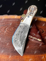 Custom Handmade Damascus Steel Skinning Knife With Stag Handle