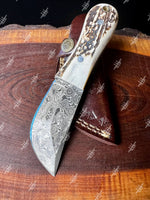 Custom Handmade Damascus Steel Skinning Knife With Stag Handle