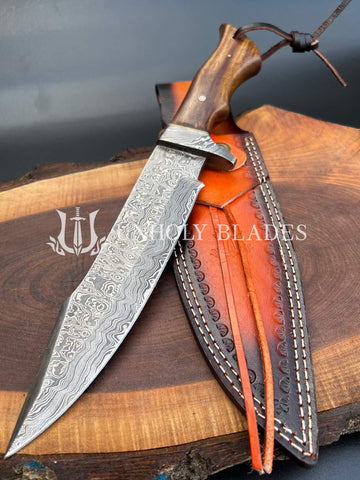 NEW ITTEFAQ Custom Handmade Damascus Hunting Knife Ladder Pattern