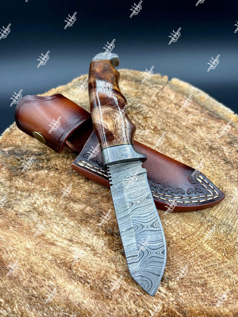 Custom Handmade Damascus Steel Skinning Knife With Rosewood Handle