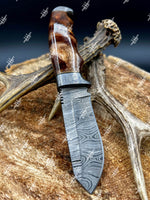 Custom Handmade Damascus Steel Skinning Knife With Rosewood Handle