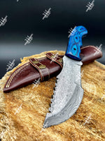 Handmade Damascus Steel Tracker Knife With Densified Wood