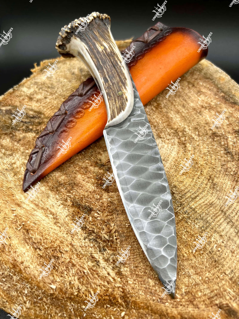 Handmade Carbon Steel Hunting Knife With Stag Handle