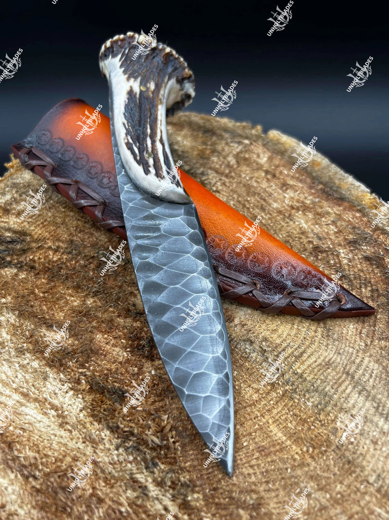 Handmade Carbon Steel Hunting Knife With Stag Handle