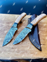 Custom Handmade Damascus Steel Fire Pattern Skinning Knife