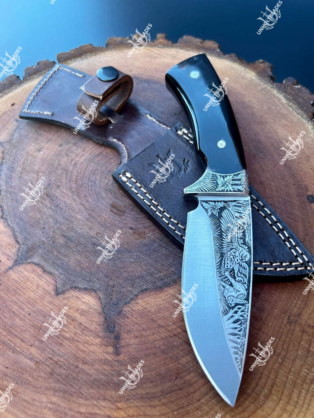 Custom Hand Forged Damascus Chef Knife Set Brass Bolster Bull Horn Han