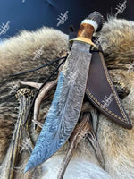 Custom Handmade Damascus Bowie Knife With Feather Pattern