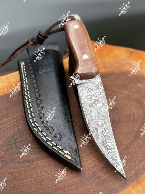 Custom Hunting Knife With Brown Micarta