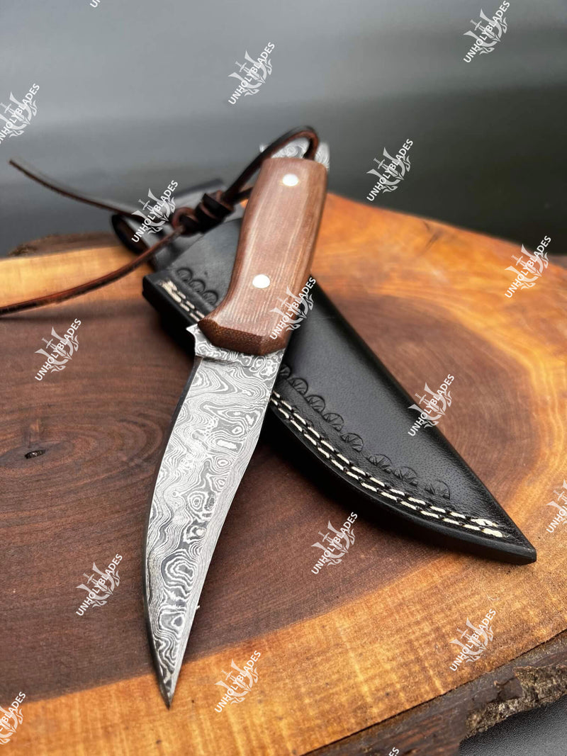 Custom Hunting Knife With Brown Micarta
