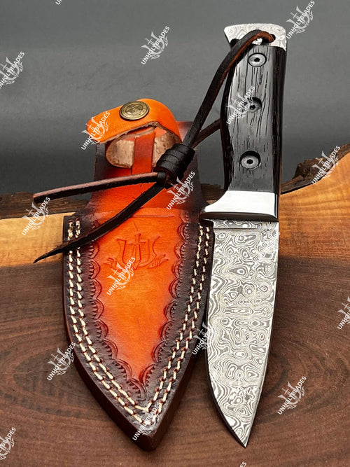 Damascus Hunting Knife With Steel Guard & Damascus Butt