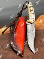 9 Inch Handmade Hunting Knife With White Ram Horn