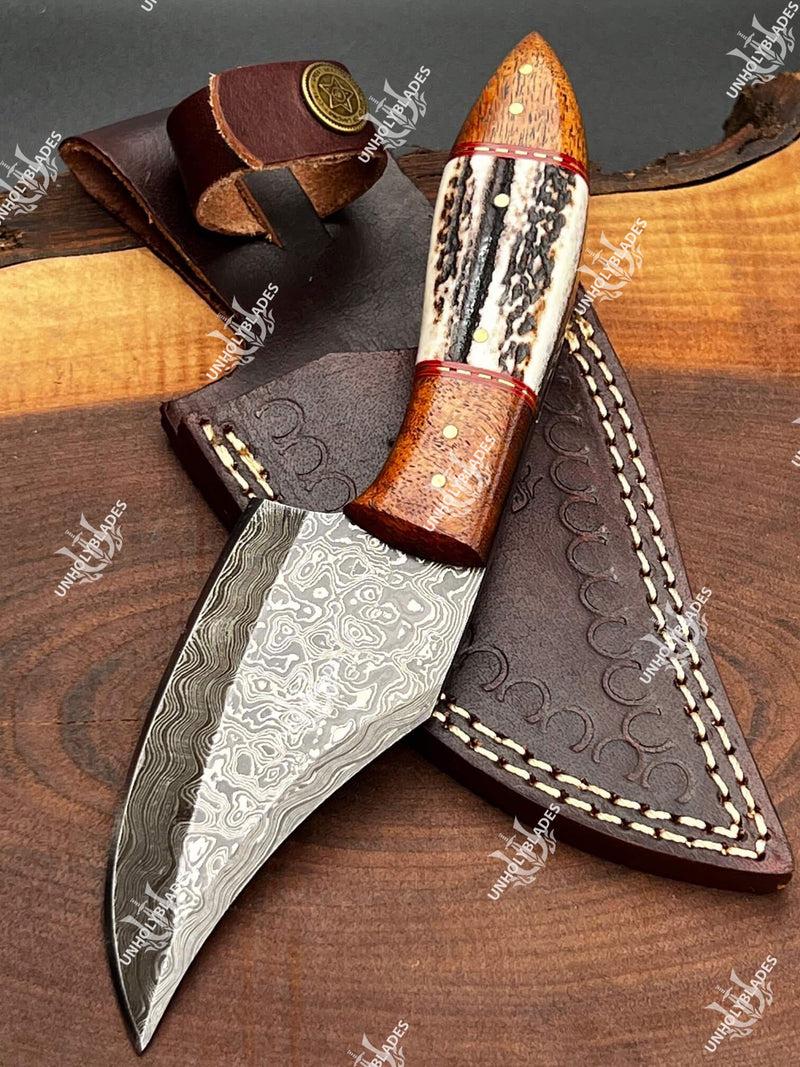 8 Inch Hunting Knife With Stag, Walnut & Red Brass Spacers