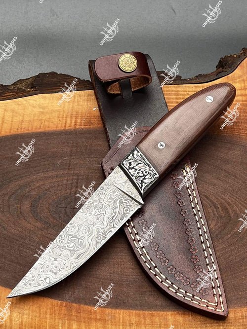 Custom Hunting Knife With Hand Engraved Bolster & Rivets