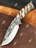Custom Hand Engraved Knife With Ram Horn Handle