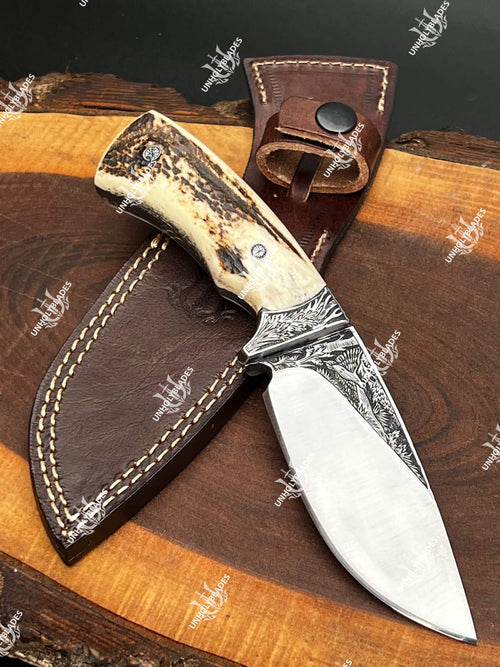 8.5 Inch Engraved Knife With Cowhide Leather