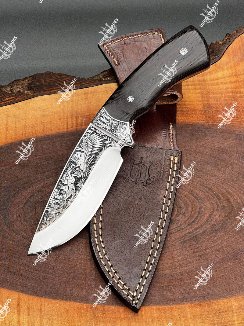Hand Engraved Knife With Vengai Wood Handle