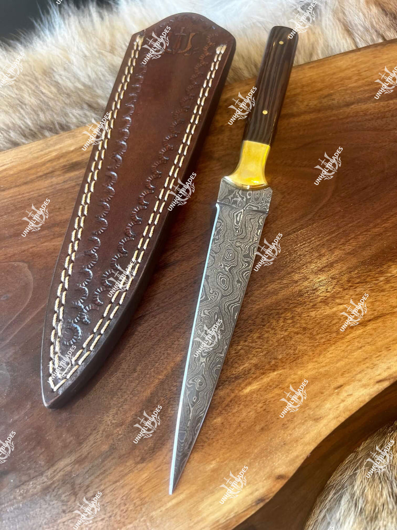 Damascus Dagger Steel knife with Raindrop Pattern