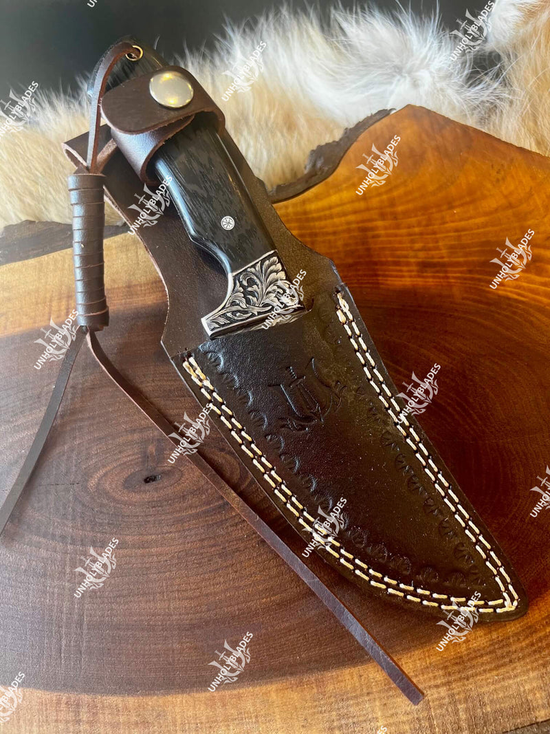 Handmade Hunting Knife With Hand Engraved Bolster