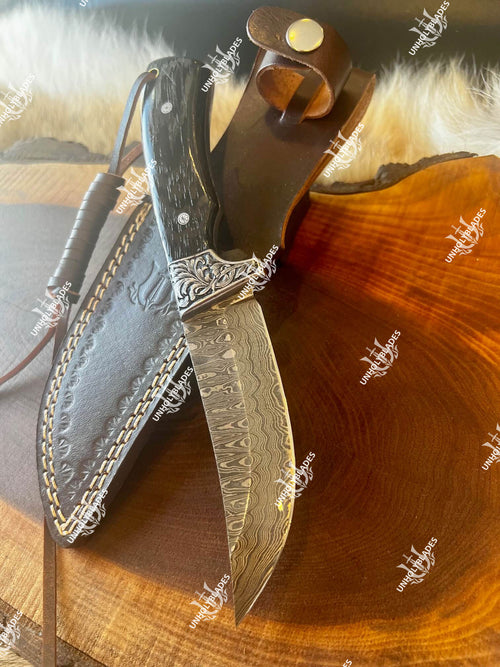 Handmade Hunting Knife With Hand Engraved Bolster