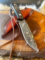 Handmade Damascus Hunting Steel Knife With Ram Horn