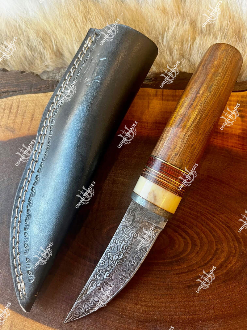 Handmade Hunting Damascus Knife With Raindrop Pattern