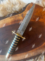 Damascus Steel Dagger knife with Leather Sheath