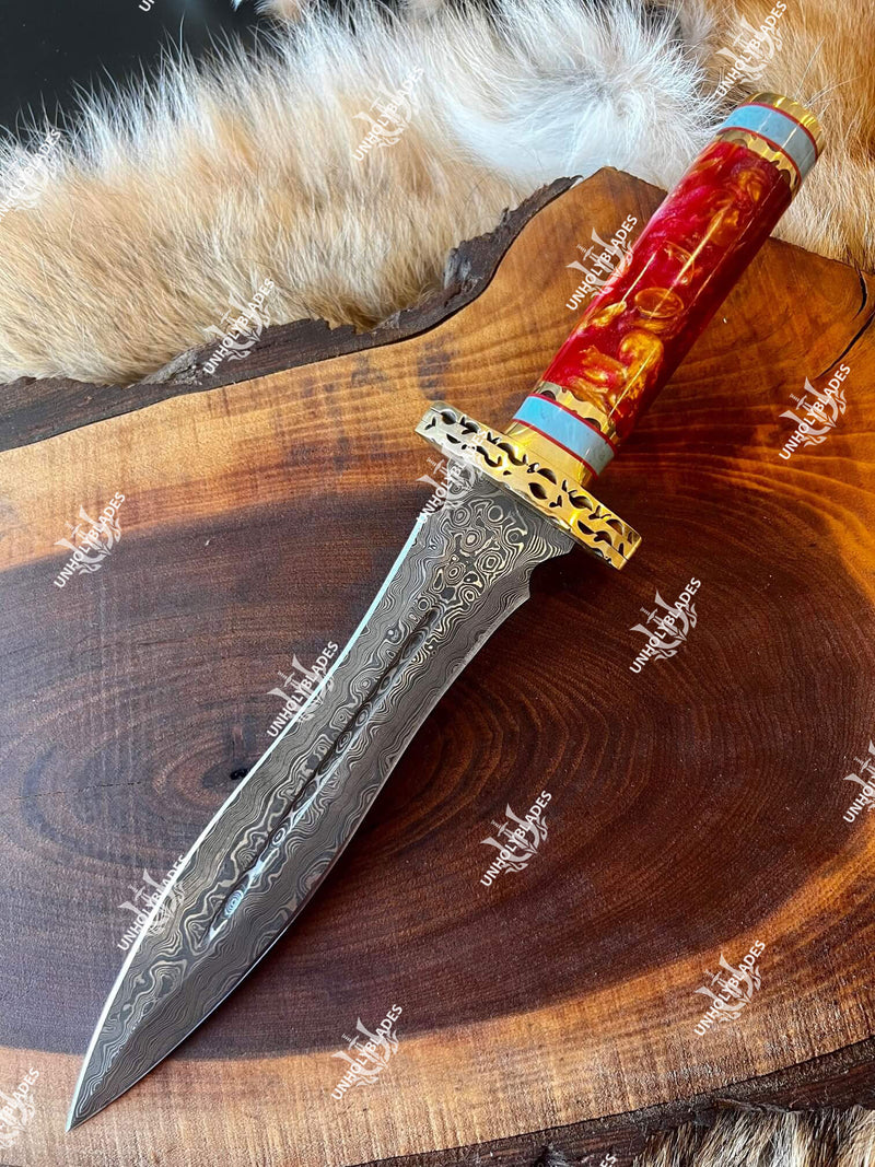 13 Inch Damascus Dagger Steel Knife With Resin Handle