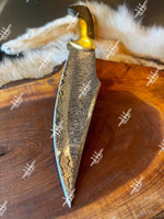 Damascus Hunting Knife With Cowhide Leather