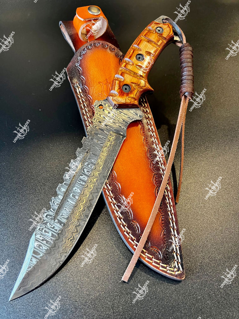 Hunting Knife With Densified Wood Handle