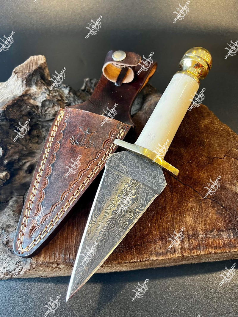 Damascus Steel Dagger With Camel Bone Handle