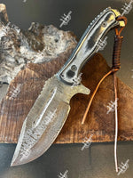 Hunting Damascus Knife With Gray Micarta Handle