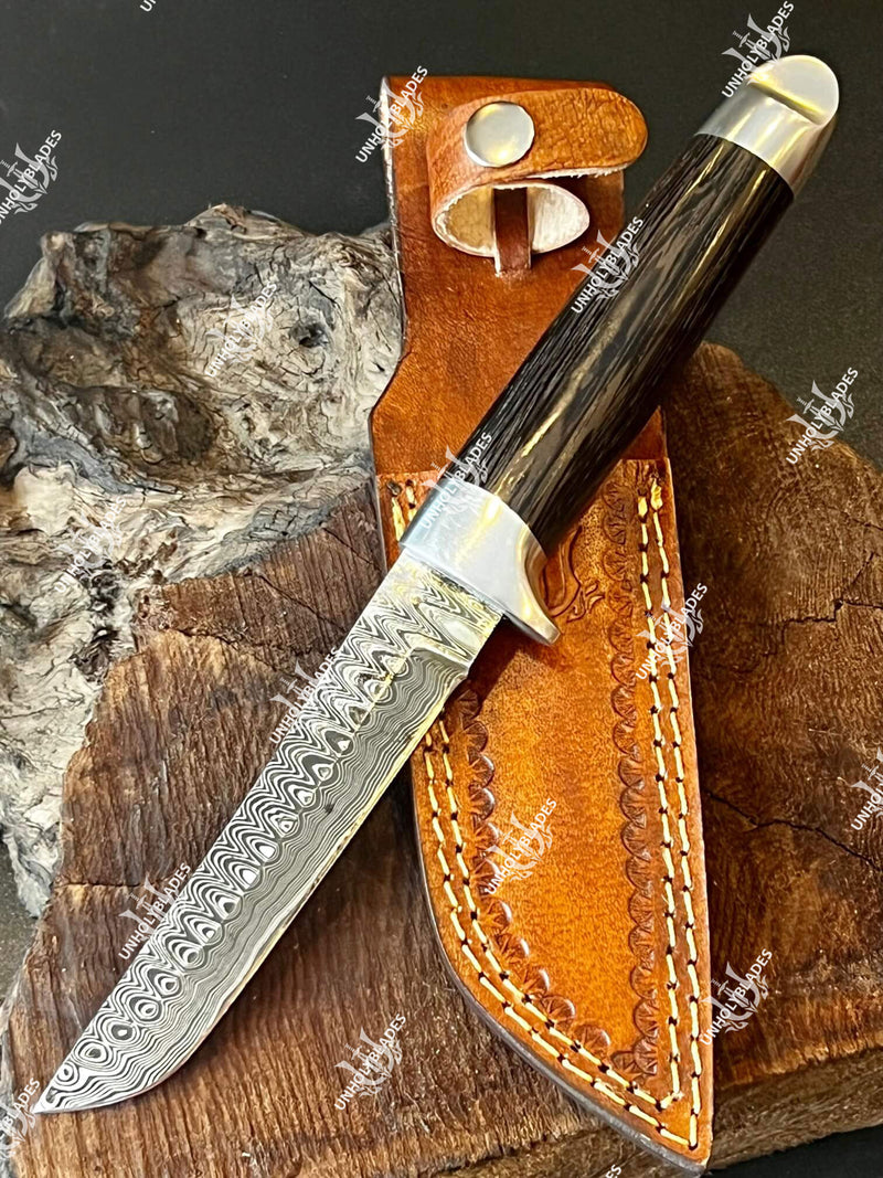Damascus Steel Tanto Knife With Ladder Pattern