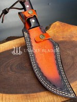 7 Inch Handmade Damascus Bowie Knife With genuine Cowhide Leather