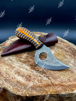 Damascus Steel Raindrop Handmade Skinning Knife With Densified Wood Handle